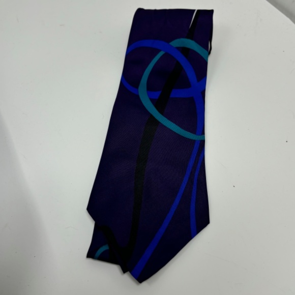 Italian Silk House Collezione Mens Neck Tie Purple Blue Aqua White Swirl Vintage - Picture 3 of 6
